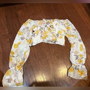 Vivace Size Large L Cropped Blouse Floral Print lot5693